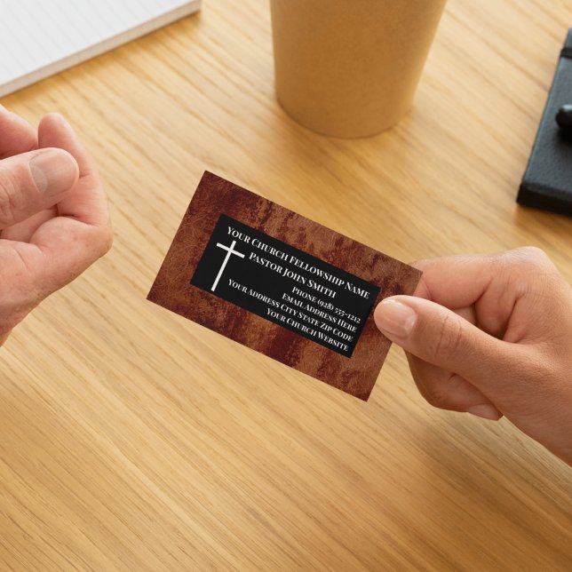 Church Pastor RUSTIC Leather Christian Magnetic Business Card (Creator Uploaded)