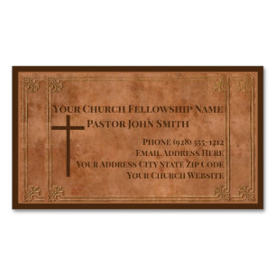 Church Pastor Stamped Leather Elegant Christian Magnetic Business Card