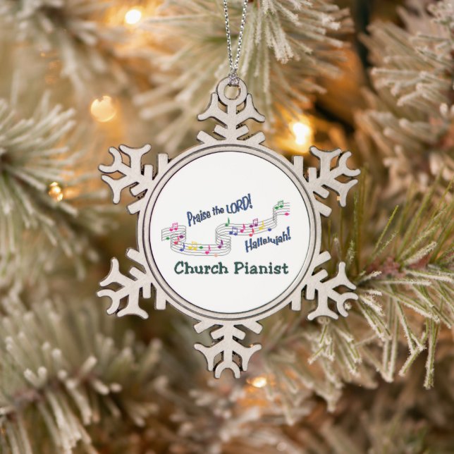 Church Pianist Snowflake Pewter Christmas Ornament (Tree)