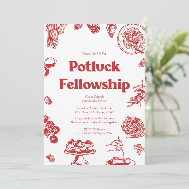 Church Potluck Fellowship Gathering Invitation (Standing Front)
