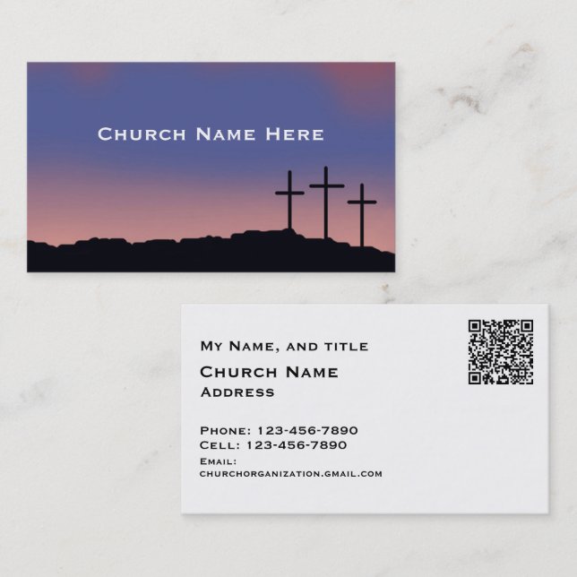 Church / Religious Three crosses with QR code Business Card (Front/Back)