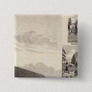 Church, residences & flouring mill 15 cm square badge