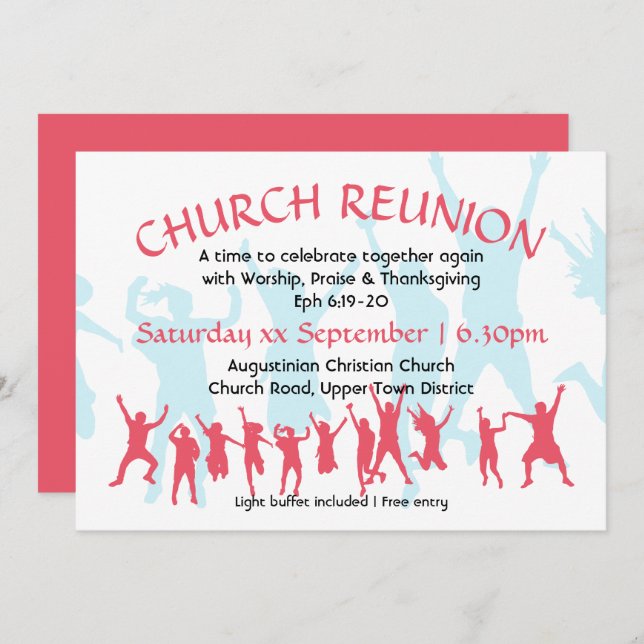 CHURCH REUNION Modern Customisable Deep Pink Invitation (Front/Back)