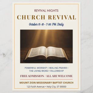 Church Revival Night Elegant Navy Gold Worship Flyer