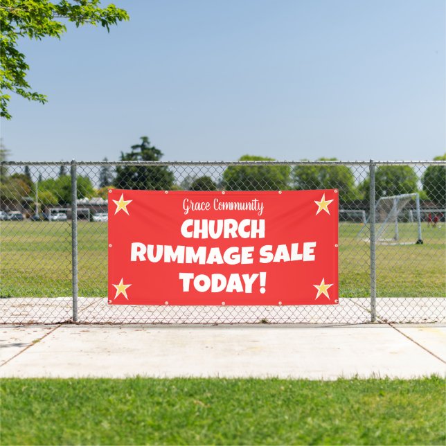 Church Rummage Sale! Custom Red Banner (Insitu)