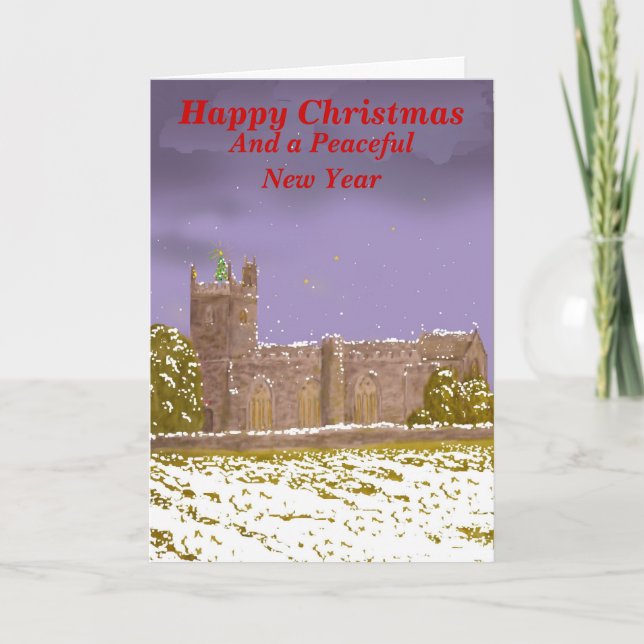 Church Scene Christmas Card customisable. (Front)