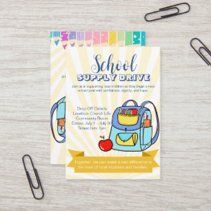 Church School Supply Drive Donation backpack Business Card