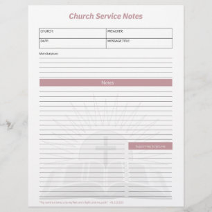Church Service Christian Bible Notes Pink Custom Letterhead