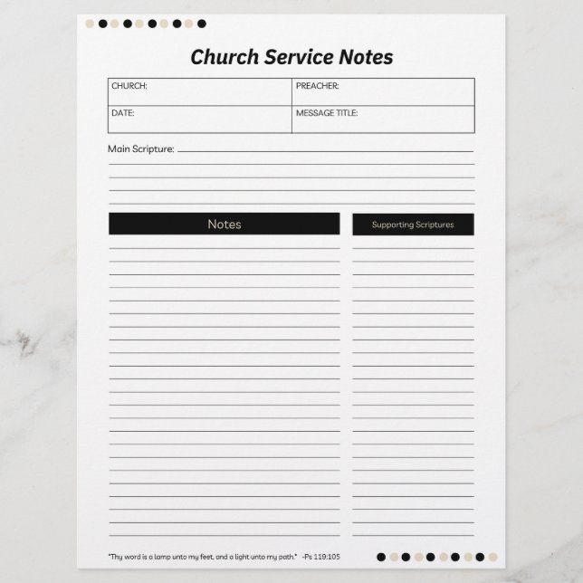 Church Service Christian Black Notes Custom Letterhead (Front)