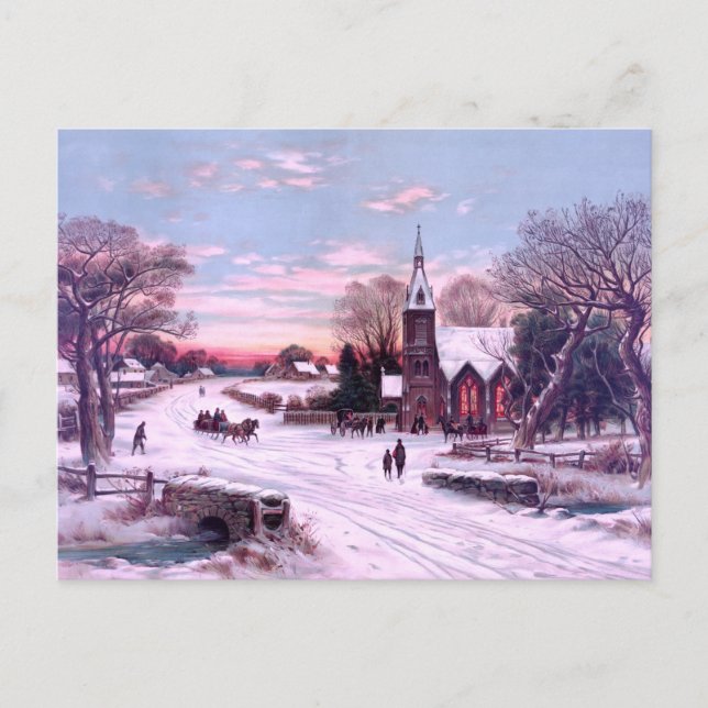 Church Services Christmas Eve Morning Holiday Postcard (Front)