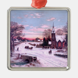 Church Services Christmas Eve Morning Metal Ornament