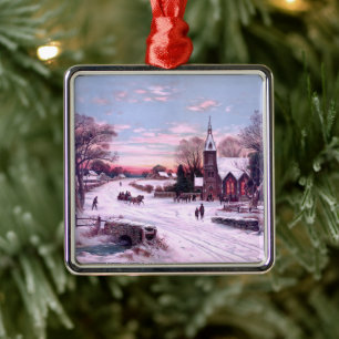 Church Services on Christmas Eve Morning Metal Ornament