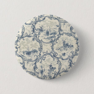 Church & Ships,Windmill & Boats,Delft-inspired 6 Cm Round Badge