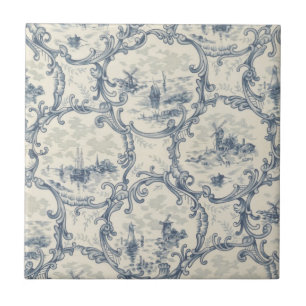 Church & Ships,Windmill & Boats,Delft-inspired Ceramic Tile