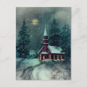 Church Snow Scene Vintage Art Postcard