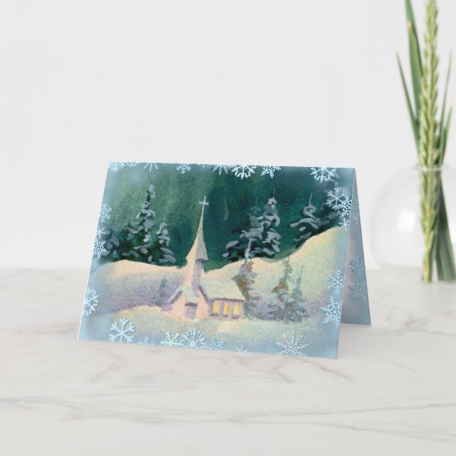 CHURCH & SNOWFLAKES by SHARON SHARPE Holiday Card (Front)