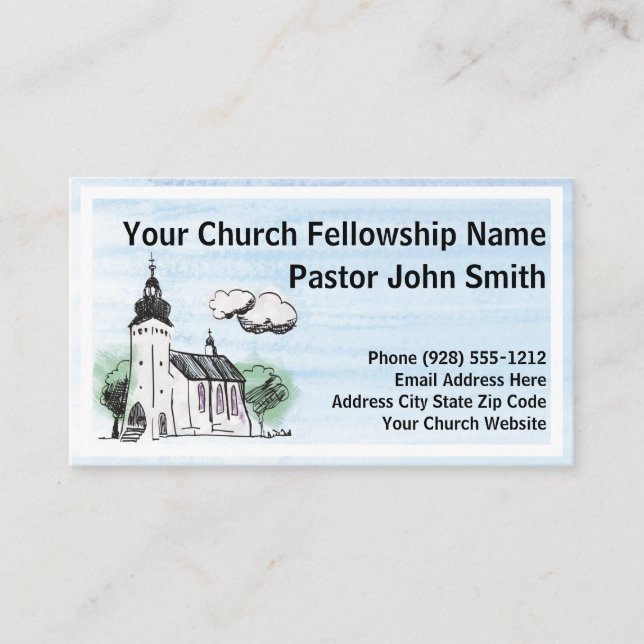 Church Steeple Watercolor Church Business Cards (Front)