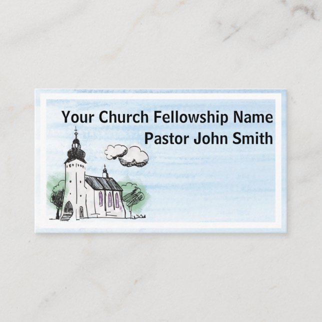 Church Steeple Watercolor Church Business Cards (Front)