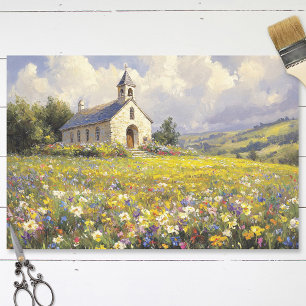 Church Surrounded By Wildflowers Decoupage Tissue Paper
