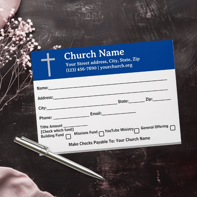 Church Tithes Offering Cross Blue Template Envelope (Creator Uploaded)