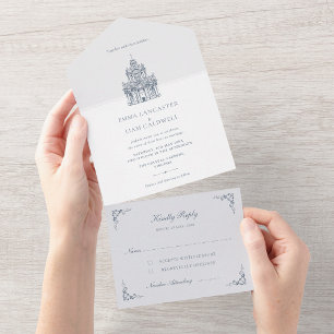 Church Venue Sketch Minimalist Wedding All In One Invitation