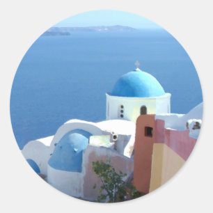Church Views on Santorini, Greece Classic Round Sticker