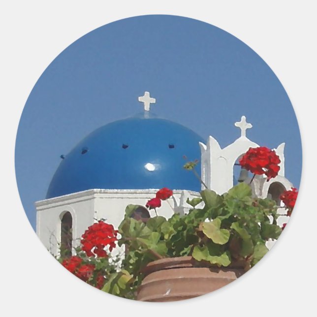 Church Views on Santorini, Greece Classic Round Sticker (Front)