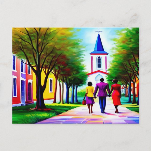 Church Walk Christian Art Postcard (Front)