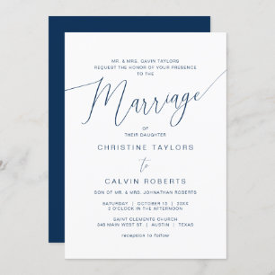 Church Wedding, Both Parents Hosting, Navy Blue Invitation