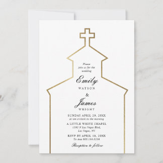 Church Wedding Invitation Gold Cross