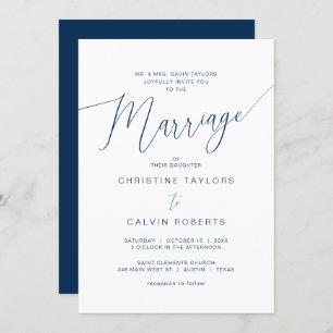 Church Wedding, Parents Hosting, Navy Blue Script Invitation