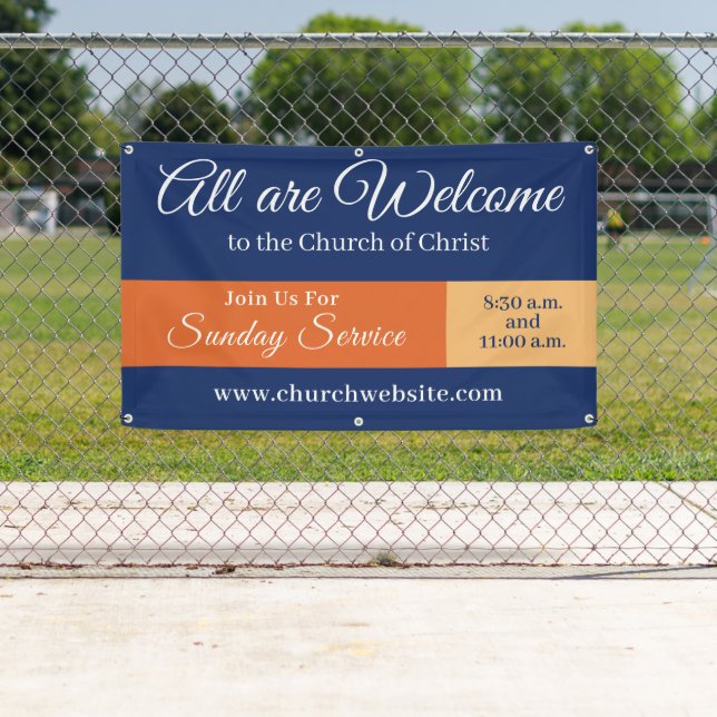 Church Welcome Sign Hanging Banner (Insitu)