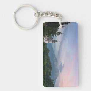 Church with Alps mountains at sunset Key Ring