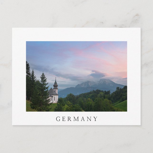 Church with Alps mountains at sunset Postcard (Front)