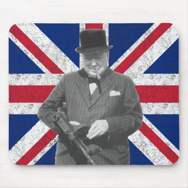 Churchill Posing With A Tommy Gun Mouse Pad (Front)