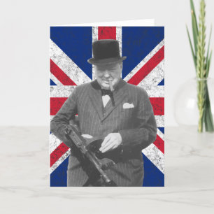 Churchill Posing With The British Flag Card