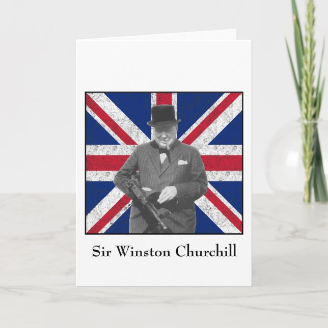 Churchill Posing With The British Flag Card (Front)