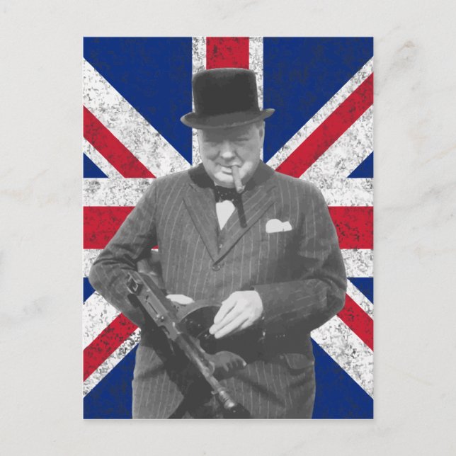 Churchill Posing With The British Flag Postcard (Front)