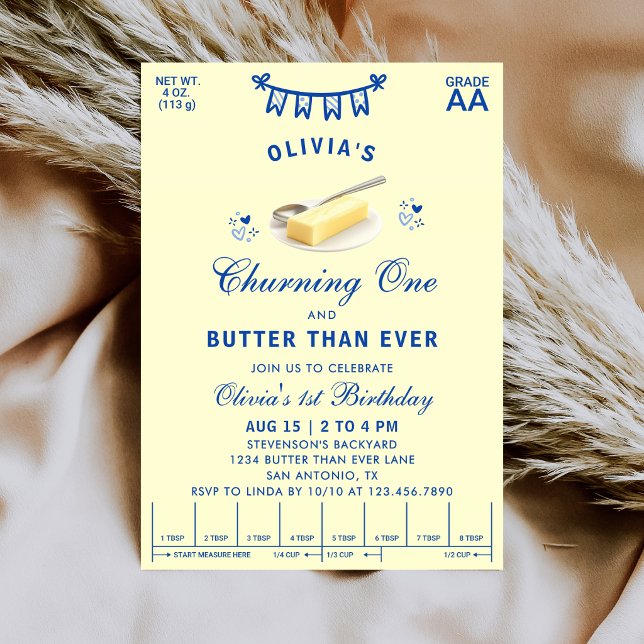 Churning One Butter Than Ever Buttery 1st Birthday Invitation (Creator Uploaded)