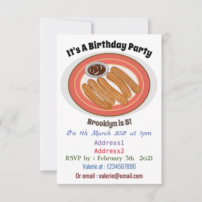 Churro cartoon illustration invitation (Front)