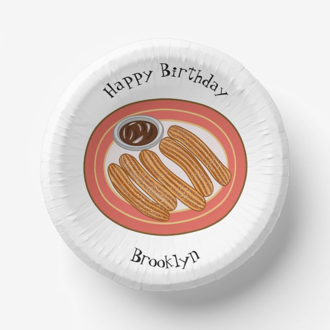 Churro cartoon illustration paper plate (Front)