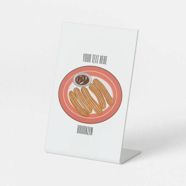 Churro cartoon illustration  pedestal sign (Front)