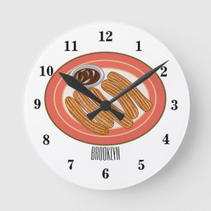 Churro cartoon illustration round clock