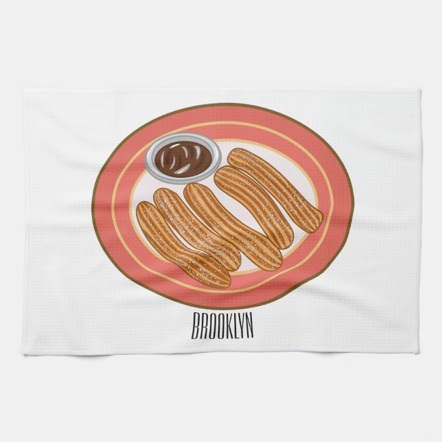 Churro cartoon illustration  tea towel (Horizontal)