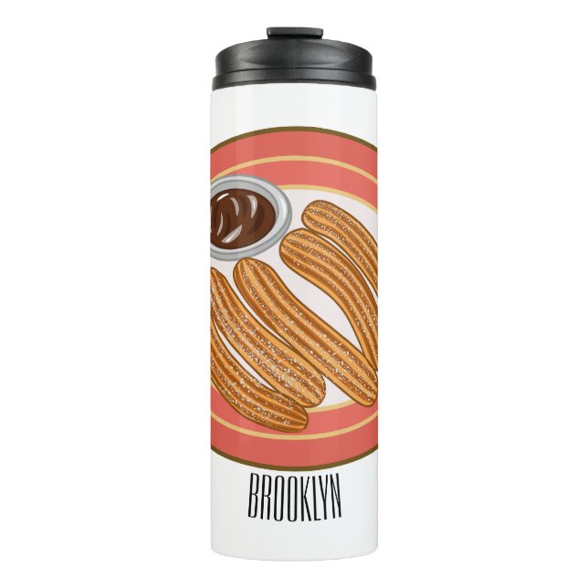 Churro cartoon illustration thermal tumbler (Front)