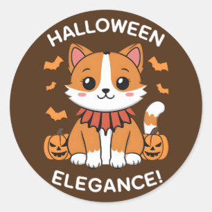 Chuzzy the Cat: Halloween Elegance in Kawaii Style Classic Round Sticker