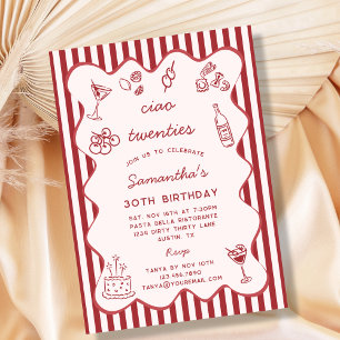 Ciao 20s Italian Pasta Dinner Party 30th Birthday Invitation