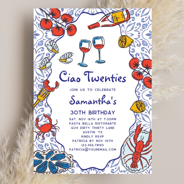 Ciao 20s Italian Seafood Wine Dinner 30th Birthday Invitation (Creator Uploaded)