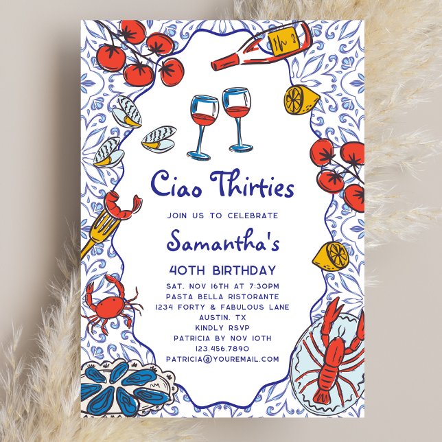 Ciao 30s Italian Seafood Wine Dinner 40th Birthday Invitation (Creator Uploaded)