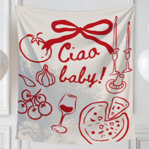 Ciao Baby Backdrop, Hand Drawn Italian Pizza Baby Tapestry